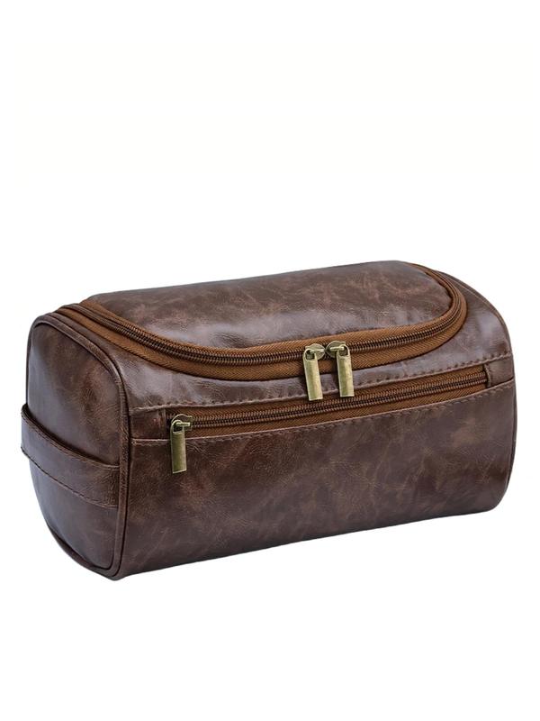 Unisex Elegant Large Capacity Makeup Bag, Portable PU Leather Cosmetic Bag for Toiletry, Simple Makeup Storage Bag for Travel Use