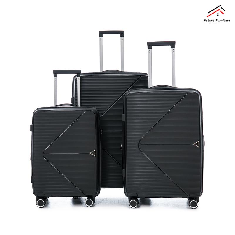 PP Luggage Sets 3 Piece(20 24 28) with TSA Lock, Expandable Carry On Luggage, Spinner Wheels - Black