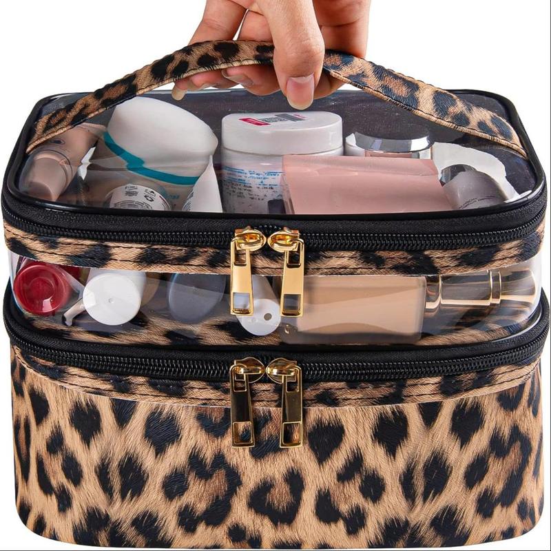 Leopard Pattern Makeup Bag, Portable Cosmetic Storage Bag, Zipper Makeup Organizer Pouch for Travel, Versatile Makeup Organizer for Skincare & Toiletry, Christmas, Christmas Gift