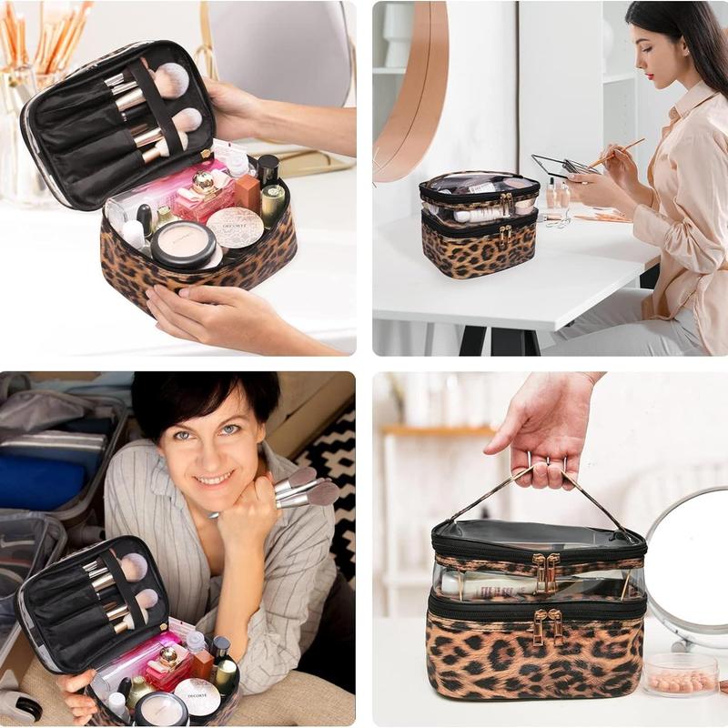 Leopard Pattern Makeup Bag, Portable Cosmetic Storage Bag, Zipper Makeup Organizer Pouch for Travel, Versatile Makeup Organizer for Skincare & Toiletry, Christmas, Christmas Gift