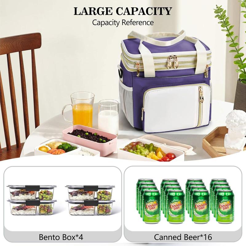 Lunch Box for Women-Insulated Lunch Bag for women  -Expandable Double Cooler Bag-Reusable Adult Lunchbox with Adjustable Shoulder Strap (Purple lunch bag