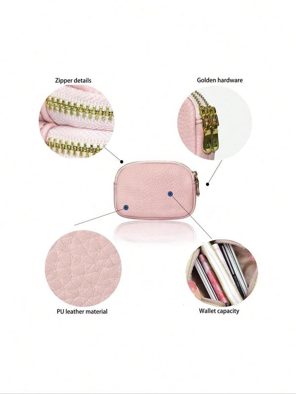 Women's Solid Color Zipper Short Wallet, Lychee Pattern Mini Purse, Fashionable PU Leather Coin Purse, Casual Versatile Card Holder for Daily Used