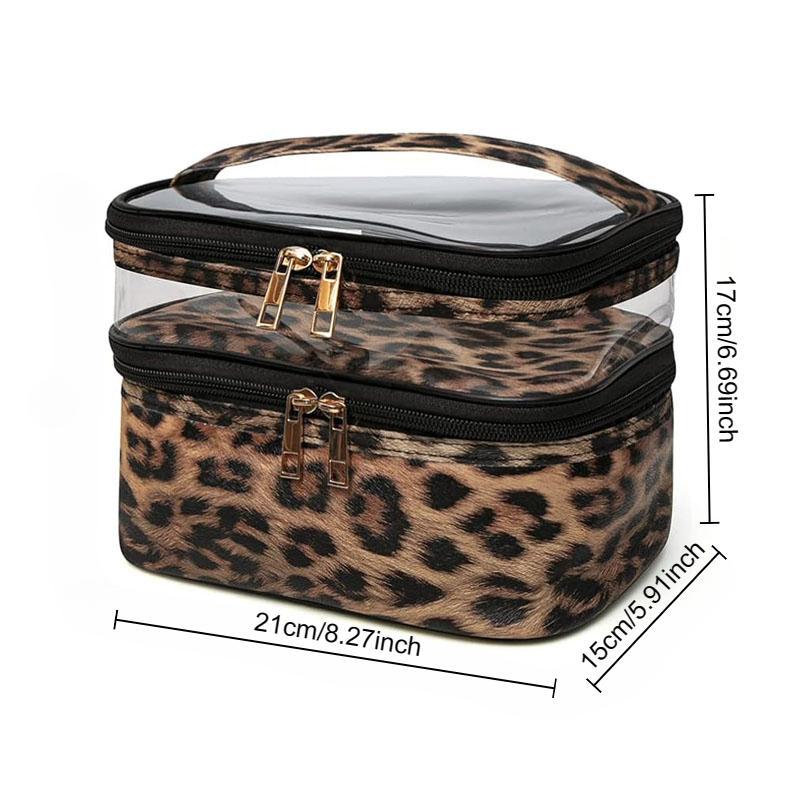 Leopard Pattern Makeup Bag, Portable Cosmetic Storage Bag, Zipper Makeup Organizer Pouch for Travel, Versatile Makeup Organizer for Skincare & Toiletry, Christmas, Christmas Gift