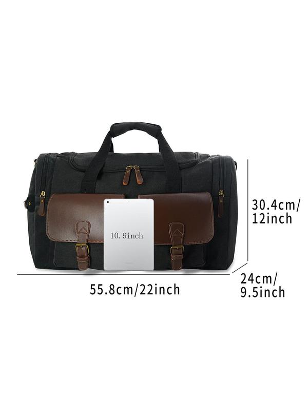 Canvas Travel Bag with Trolley Sleeve, Casual Solid Color Large Capacity Duffel Bag, Carry on Luggage Bag for Travel & Business Trip